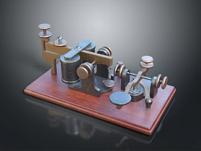 Vintage Mechanical Device With Wooden Base And Metal Components On 3d model