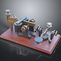Vintage Mechanical Device With Wooden Base And Metal Components On 3d model