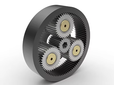Mechanical Gear Assembly With Black Housing And Interlocking Gears With Yellow Hubs 3d model
