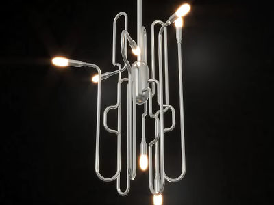 Elegant Modern Chandelier With Curved Metal Tubes And Illuminated Light Bulbs 3d model