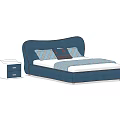 Blue Upholstered Kids Bed With Curved Headboard And White Bedside Table
