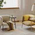 Casual Sofa Set With Beige Yellow Chairs Side Tables Blanket And Vase In Cozy Room