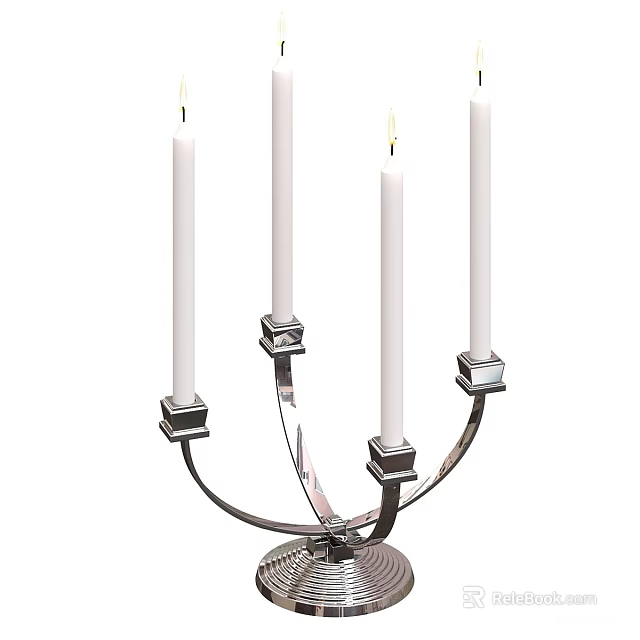 Elegant Candle Lamp With Four White Candles And Metal Stand Design 3d model 