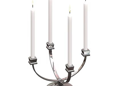 Elegant Candle Lamp With Four White Candles And Metal Stand Design 3d model