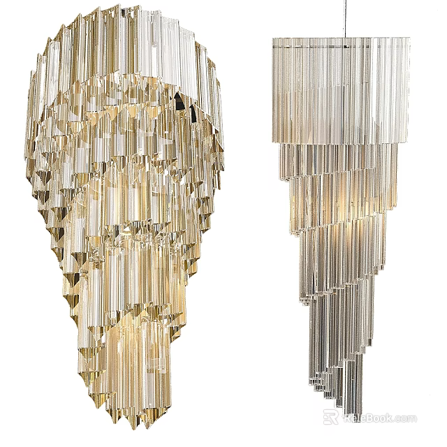 Elegant Crystal Chandelier With Tiered Design And Sparkling Glass Elements 3d model 