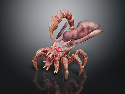 Fierce Fantasy Creature with Red Eyes Multiple Legs Sharp Claws and Wing Structures 3d model