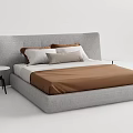 Modern Double Bed With Gray Upholstered Frame Brown Bedding And Side Tables 3d model
