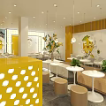 Bright Yellow Milk Tea Shop Interior With Bar Counter And Seating Area
