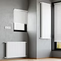 White Radiator In Modern Interior With Gray Wall Window And Roller Blinds 3d model