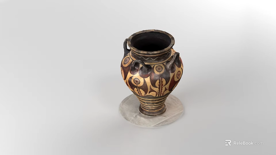 Decorative Ceramic Vase With Two Handles And Brown Gold Patterns On White Base 3d model