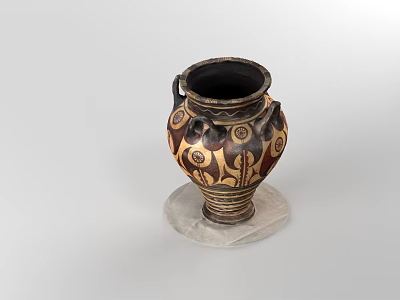 Decorative Ceramic Vase With Two Handles And Brown Gold Patterns On White Base 3d model