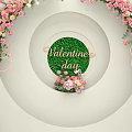 Valentine's Day Floral Decoration with Circular Design Pink White Flowers on White Background
