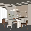 Cream Style Restaurant Dining Table and Chair Combination Rectangular Dining Table and Chair Cream Style Dining Table and Chair Sideboard Chandelier Rock Plate Dining Table Leather Dining Chair 3d model