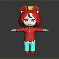 Cute Game Anime Character With Red Hoodie Yellow Hat Decoration Black Hair Blue Eyes And Arms Outstretched