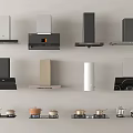 Modern Kitchen Appliances Including Range Hoods and Stovetops in Various Designs