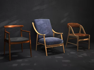 Modern Leisure Chairs In Three Styles With Wooden Frames And Fabric Cushions 3d model
