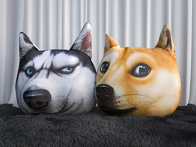 3D Cute Dog Head Shaped Plush Pillows for Home Decor and Comfort 3d model