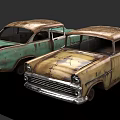 Two Old Rusty Worn Out Vintage Cars With Weathered Exterior And Classic Design