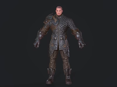 Game Movie Warrior Character In Medieval Full Body Detailed Armor With Leather Texture 3d model