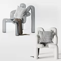 Gray and White Modern Accent Chair with Soft Pillow and Throw Blanket in Minimalist Design