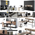 Modern Office Desk Setup With Ergonomic Chair Computer Monitor Desk Lamp And Storage Shelves