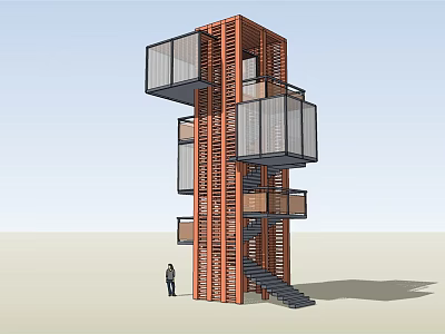 Modern Tower Design with Glass Panels Spiral Staircase and Multi Level Structure 3d model