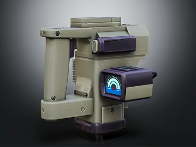 Futuristic Mechanical Device Structure with Gray Purple Panels Blue Screen Display and Brackets 3d model