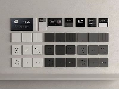 Modern Switch Panels In White Black Gray With Digital Displays And Power Outlets 3d model