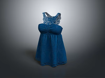 Stylish Women's Blue Sleeveless Dress With Lace Design And Ruffled Details 3d model