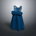 Stylish Women's Blue Sleeveless Dress With Lace Design And Ruffled Details