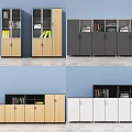 Various Style Bookcases In Wooden Gray White With Glass Doors Closed Cabinets And Books