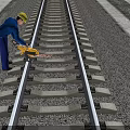Industrial Railway Track Maintenance Equipment Being Used By Worker On Rail Line