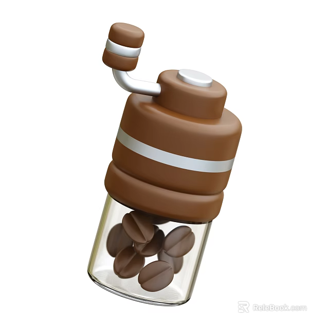 Brown Coffee Grinder Featuring White Stripes And Clear Glass Container With Coffee Beans 3d model 