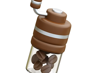 Brown Coffee Grinder Featuring White Stripes And Clear Glass Container With Coffee Beans 3d model