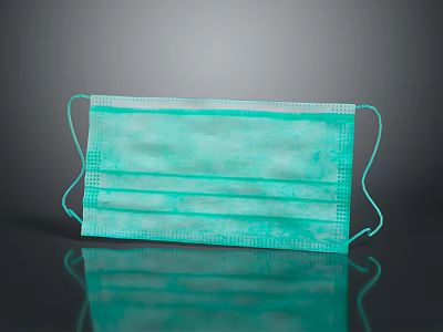 Green Three Layer Face Mask With Ear Loops Featuring Reflection On Black Background 3d model
