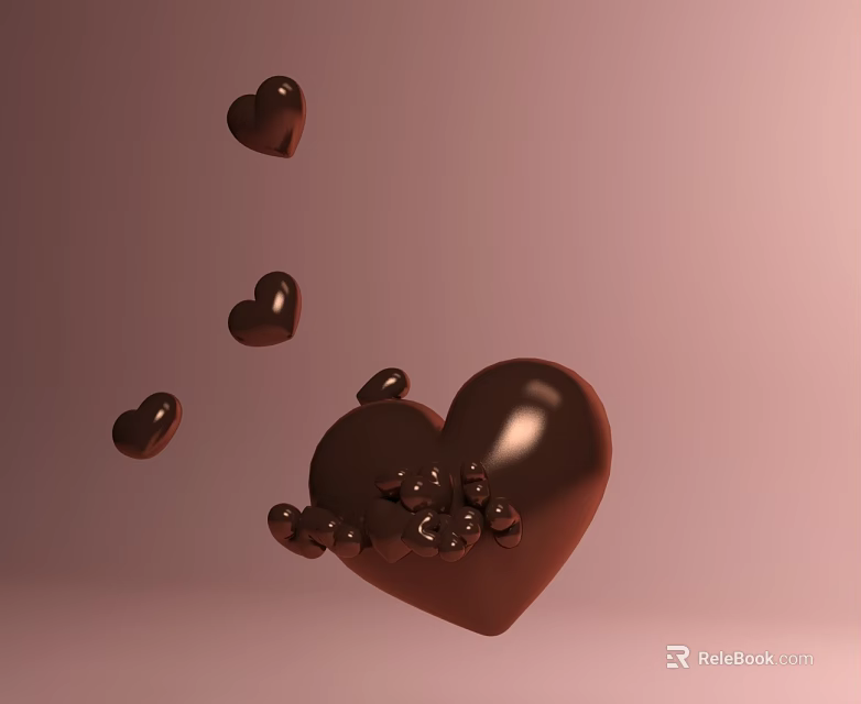 Chocolate Heart Decorated Hinged Door With Smooth Surface And Pink Backdrop 3d model