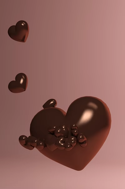 Chocolate Heart Decorated Hinged Door With Smooth Surface And Pink Backdrop 3d model