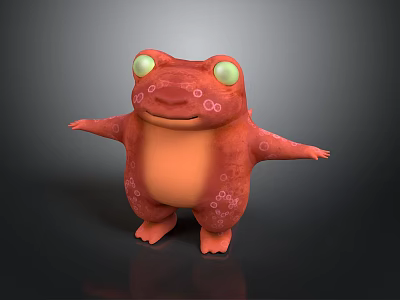 Cute Red Frog Character With Green Big Eyes Pink Spots Orange Belly And Open Arms 3d model