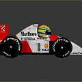 Red White Formula Racing Car With Barbizon Shell Canon Logos Rear Wing And Large Tyres