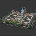 Futuristic Sci Fi Platform With Blue Screen Control Panel And Geometric Metallic Panels 3d model