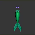 Green Mermaid Tail Decorative Ornament With Purple Bow Standing On Dark Background