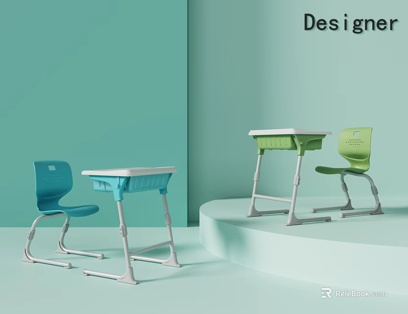 Designer Desk And Chair Sets In Blue And Green For Modern Interior Spaces 3d model 