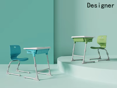 Designer Desk And Chair Sets In Blue And Green For Modern Interior Spaces 3d model