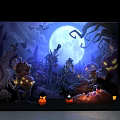 Halloween Photo Spot With Full Moon Pumpkin Lanterns Bats Tombstones And Scarecrow