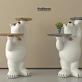 Polar Bear Shaped Side Tables With Trays Holding Green Plant And Blue Pot