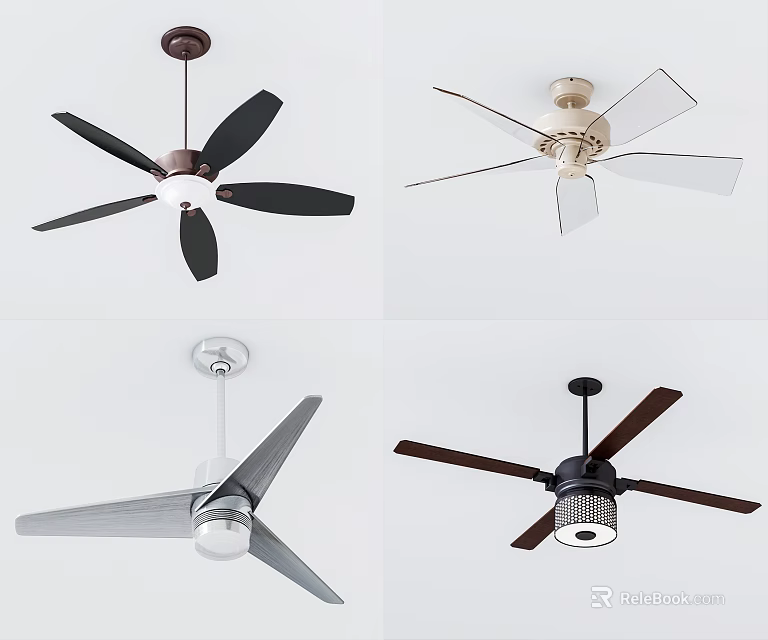 Various Modern Ceiling Fans With Different Blade Styles For Home Decoration 3d model 