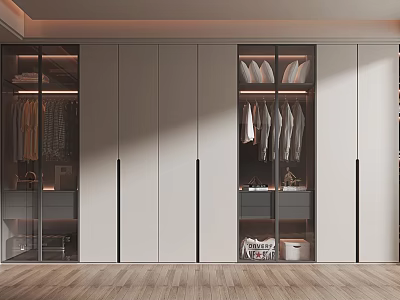 Modern Wardrobe With Glass Doors Hanging Clothes And Storage Space Design 3d model