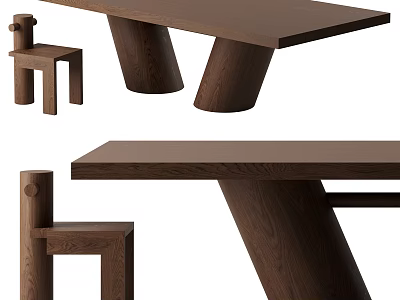 Modern Minimalist Wooden Dining Table Set With Sturdy Legs And Matching Chairs 3d model