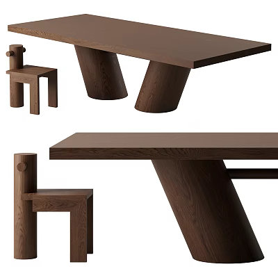 Modern Minimalist Wooden Dining Table Set With Sturdy Legs And Matching Chairs 3d model