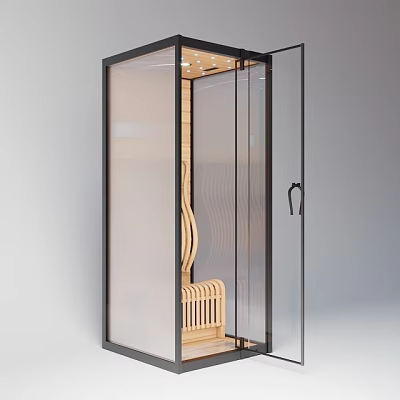Modern Shower Sauna With Transparent Glass Enclosure And Wooden Interior Design 3d model